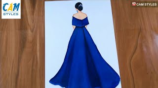 Blue dress drawing  Fashion Illustration Art  fashion design  fashion illustration [upl. by Tootsie296]