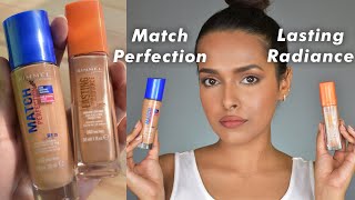 TRYING RIMMEL FOUNDATIONS  Match Perfection amp Lasting Radiance  Review [upl. by Tatiana]